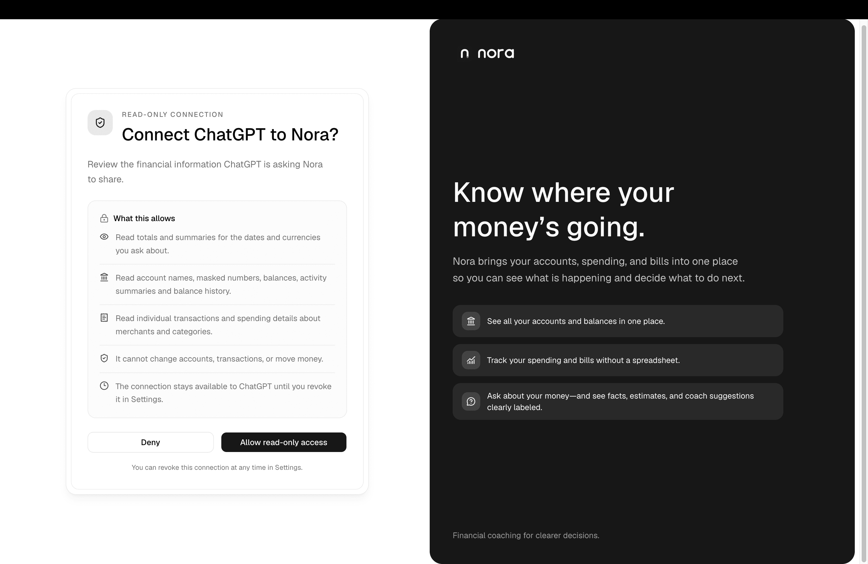 Nora read-only access approval screen